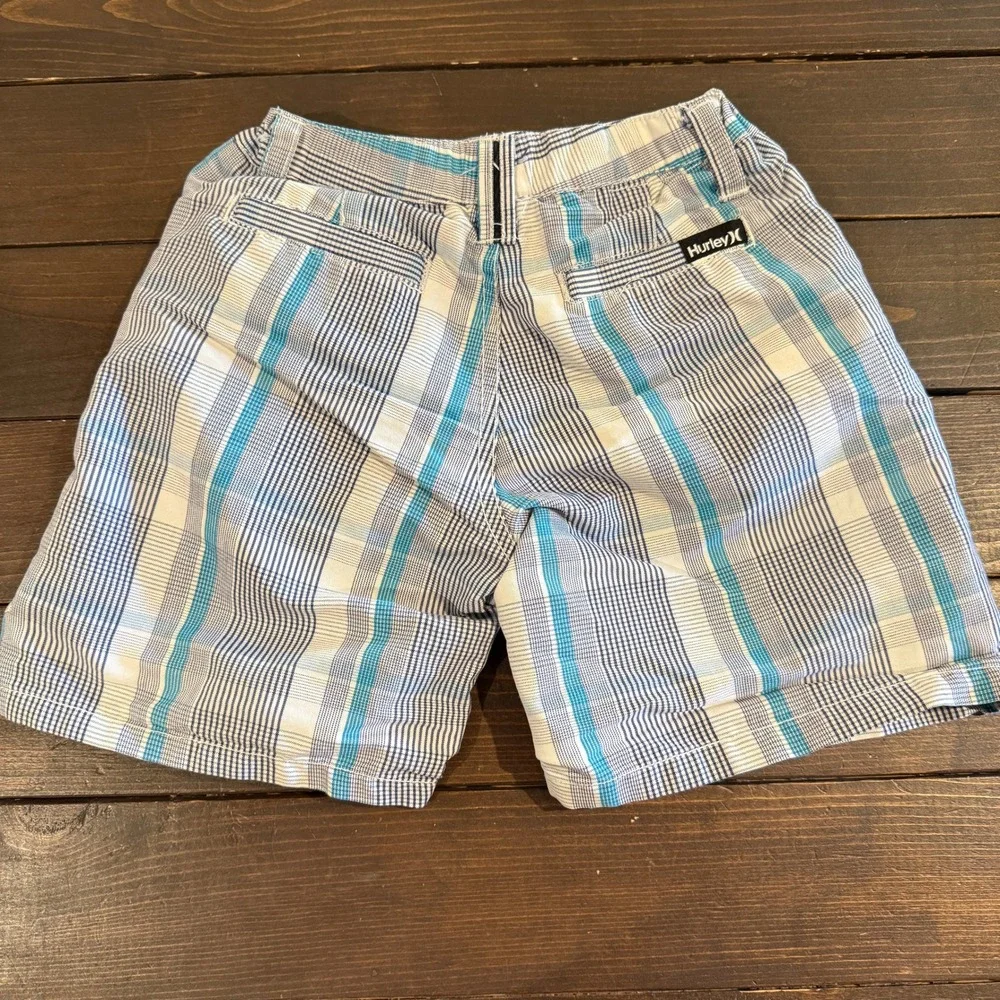 Hurley Boys Blue Teal White Plaid Chino Shorts Size 4T Elastic Back Summer